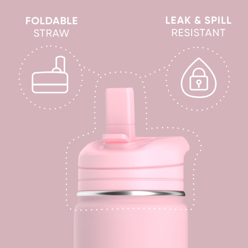 Hydrapeak Mini 14oz Water Bottle with Straw Lid, Stainless Steel Double Wall Insulated Water Bottle | Leak-Proof and Spill-Proof Water Bottle, 24 Hours Cold (Pink) - Image 3